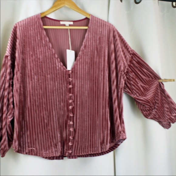 Velvet Button Down Loose Fit Top - Picture 5 of 5